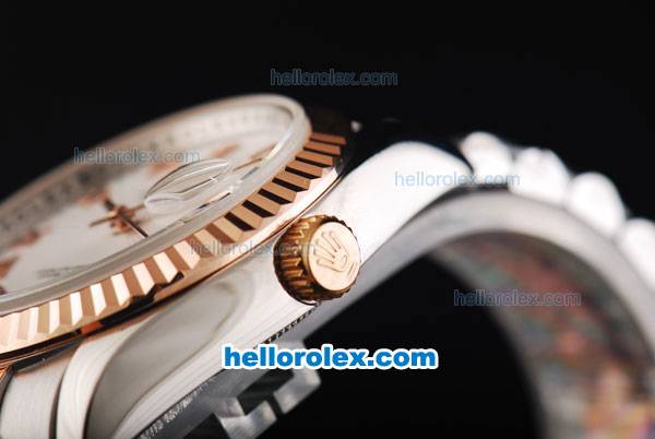 Rolex Datejust Automatic Rose Gold Bezel with Roman Marking and White Dial - Click Image to Close